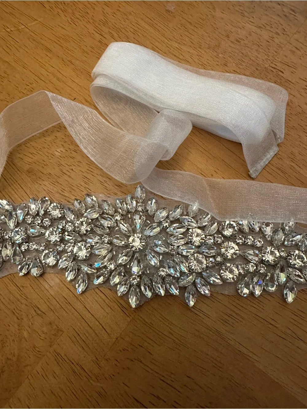Crystal Embellished Bridal Sash Belt - White